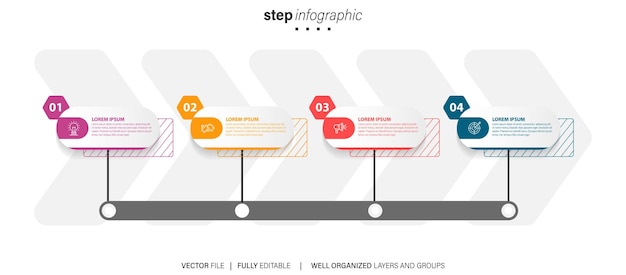 plantilla de infografía de negocios plana de 4 pasos de vector