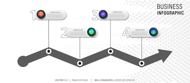 plantilla de infografía de negocios plana de 4 pasos de vector