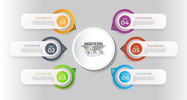 plantilla de infografía de negocios de presentación con ilustración vectorial de opciones de 6 pasos
