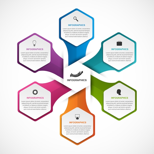 Plantilla de infografía opciones de hexágono abstracto.