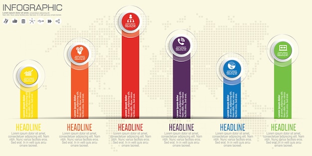 Plantilla de infografía y opciones con iconos planos para presentación.