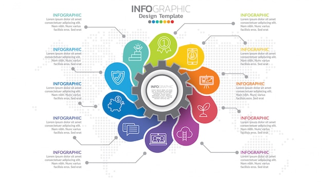 Plantilla de infografía con pasos y proceso para su diseño.