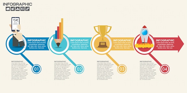 Vector plantilla de infografía con pasos y procesos para su diseño.