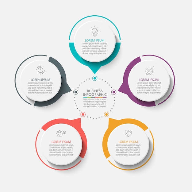 Plantilla de infografía presentación de negocios con 5 opciones.