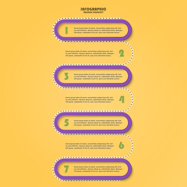 Plantilla de infografía de proceso con 7 pasos, proceso u opciones, gráfico de proceso.