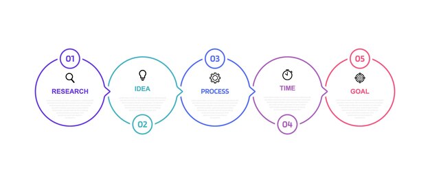 Plantilla de infografía de procesos de negocio con opciones o pasos. linea fina . gráfico de ilustración.