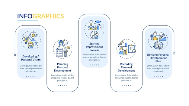 Plantilla de infografía de progreso de desarrollo personal. Elementos de diseño de presentación de éxito.