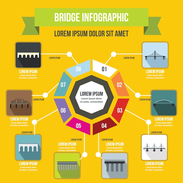 Vector plantilla de infografía puente, estilo plano.