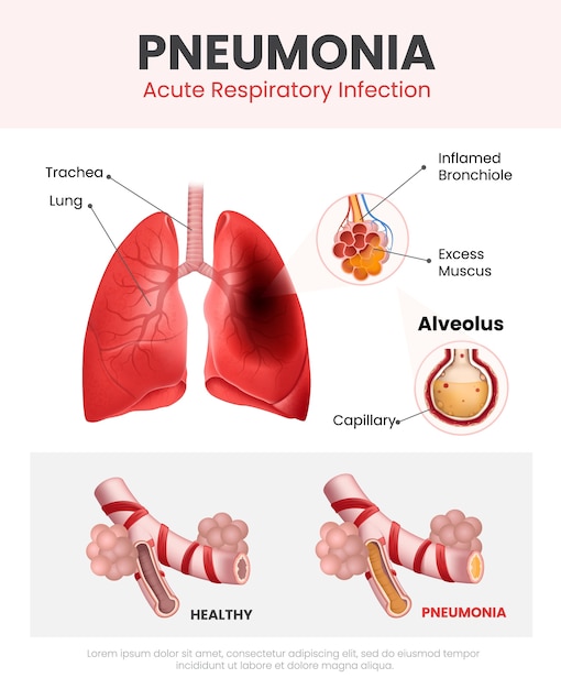 plantilla de infografía realista de la infección por neumonía