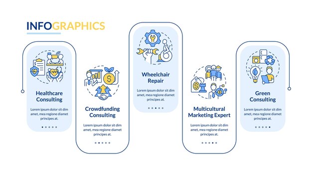 Plantilla de infografía de rectángulo azul de tipos de pequeñas empresas en demanda
