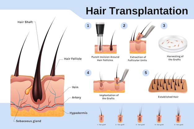 Plantilla de infografía de trasplante de cabello realista