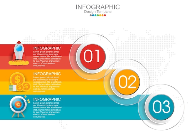 Plantilla de infografía con tres opciones e iconos.