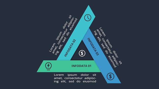 Vector plantilla de infografía triangular para presentaciones de negocios web ilustración vectorial