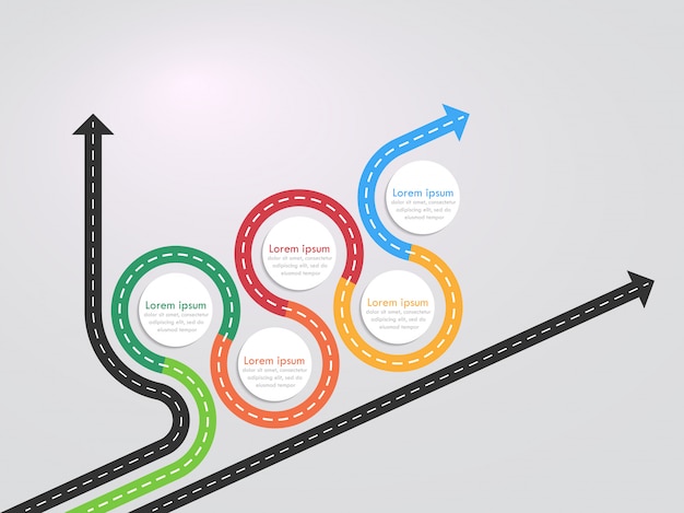 Vector plantilla de infografía de ubicación de camino con una estructura en fases