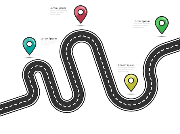 Plantilla de infografía de ubicación de camino con puntero pin