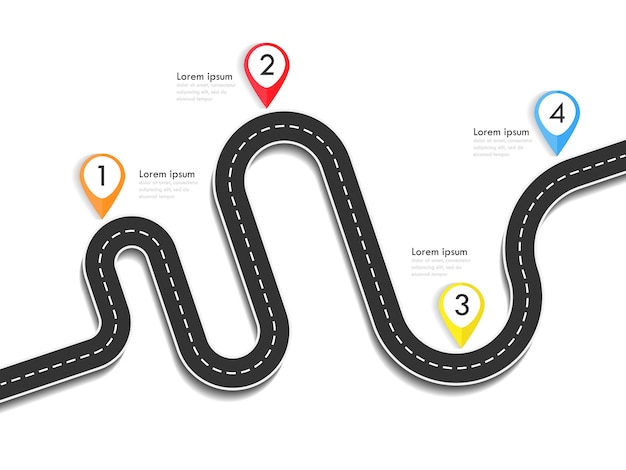 Plantilla de infografía de ubicación de camino con puntero pin