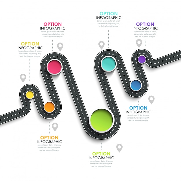 Plantilla de infografía de ubicación de camino sinuoso con estructura escalonada