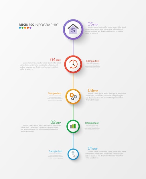 Plantilla de infografía de vector de negocio con 5 opciones o pasos