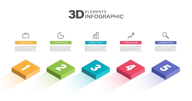 plantilla de infografía vectorial 3D bloques cuadrados en isométrico