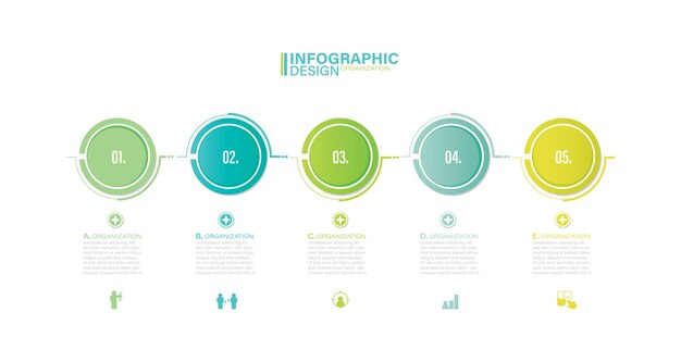 Plantilla de infografía vectorial 5 pasos ilustración de stock infografía lista círculo iconos