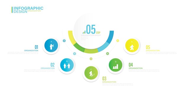 Plantilla de infografía vectorial con 5 pasos stock ilustración Círculo de iconos de lista de infografía