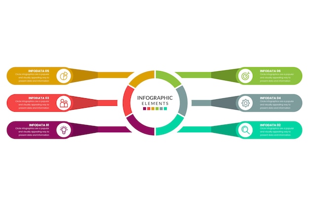 Plantilla de infografía vectorial con círculos integrados de etiquetas de papel 3D Concepto de negocio con 6 opciones