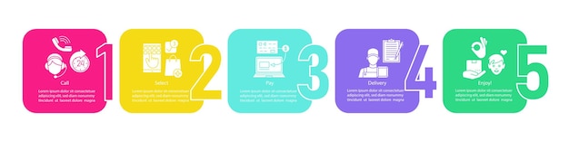 Plantilla de infografía vectorial de compras en línea Ruta digital para comprar Elementos de presentación de negocios Pasos y opciones de visualización de datos Gráfico de línea de tiempo de proceso Diseño de flujo de trabajo con iconos lineales