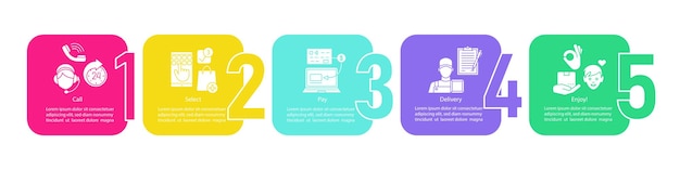 Plantilla de infografía vectorial de compras en línea ruta digital para comprar elementos de presentación de negocios pasos y opciones de visualización de datos gráfico de línea de tiempo de proceso diseño de flujo de trabajo con iconos lineales