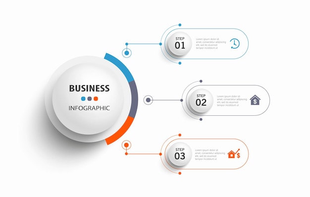 Plantilla de infografía vectorial empresarial con 3 opciones o pasos