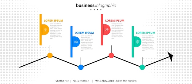 plantilla de infografía vectorial con etiquetas de papel 3D círculos integrados concepto de negocio con 4 opciones