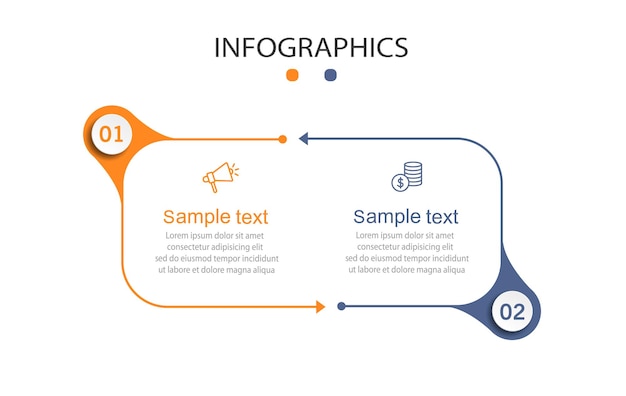 Plantilla de infografía vectorial con iconos y 2 opciones o pasos