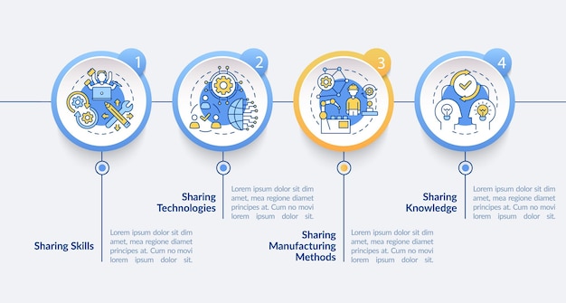 Plantilla de infografía vectorial de métodos de intercambio de tecnología. difundir los elementos de diseño del esquema de presentación de datos. visualización de datos en 4 pasos. gráfico de información de la línea de tiempo del proceso. diseño de flujo de trabajo con iconos de línea