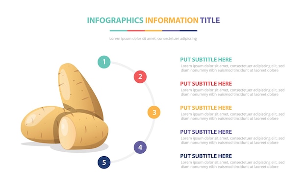 Vector plantilla de infografía de verduras de papas con ilustración de descripción de número