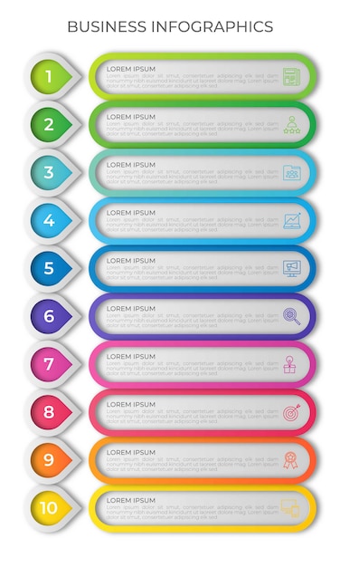 Vector plantilla de infografía vertical timeline con 10 opciones