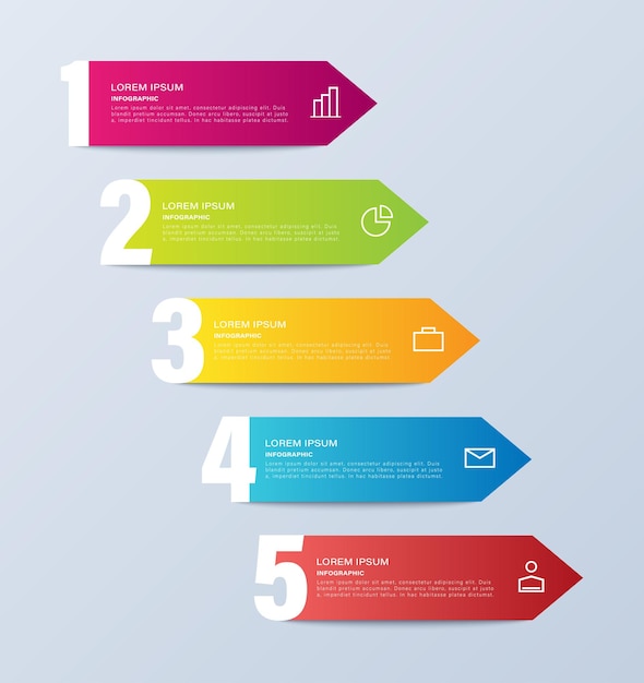 plantilla de infografía vertical vectorial de flechas con números e iconos