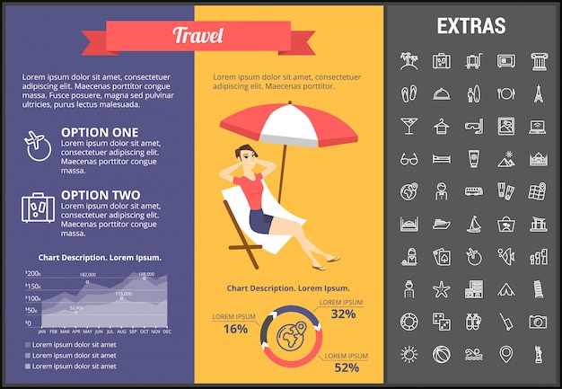 Vector plantilla de infografía de viajes, elementos e iconos