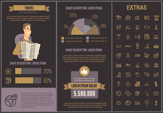 Plantilla de infografía de viajes, elementos e iconos