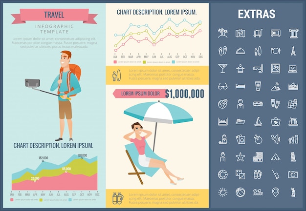 Plantilla de infografía de viajes, elementos e iconos