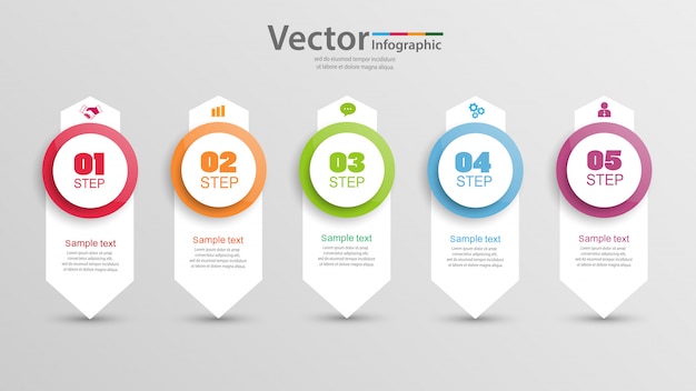 Plantilla de infografías con 5 pasos, opciones o procesos
