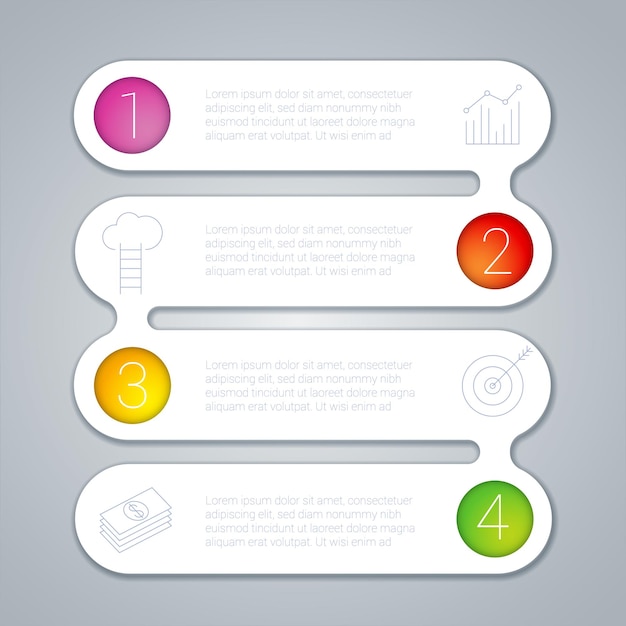 Plantilla de infografías de cinta arco iris paso a paso.