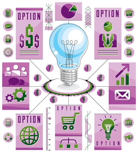 Vector plantilla de infografías, concepto de bombilla de idea, ilustración vectorial.