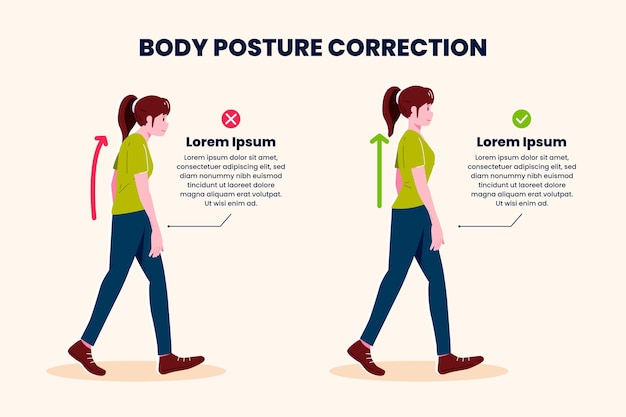 Vector plantilla de infografías de corrección de postura