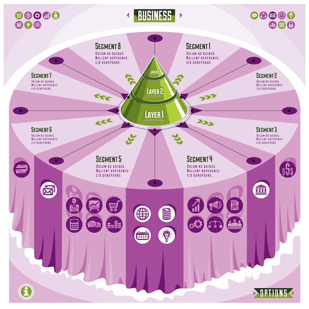 plantilla de infografías creativas, tabla 3d con idea de pirámide en capas, ilustración de diseño vectorial.