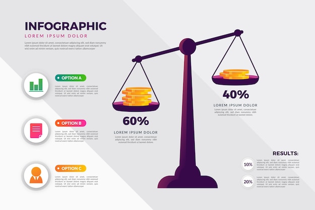 Plantilla de infografías de equilibrio degradado con monedas