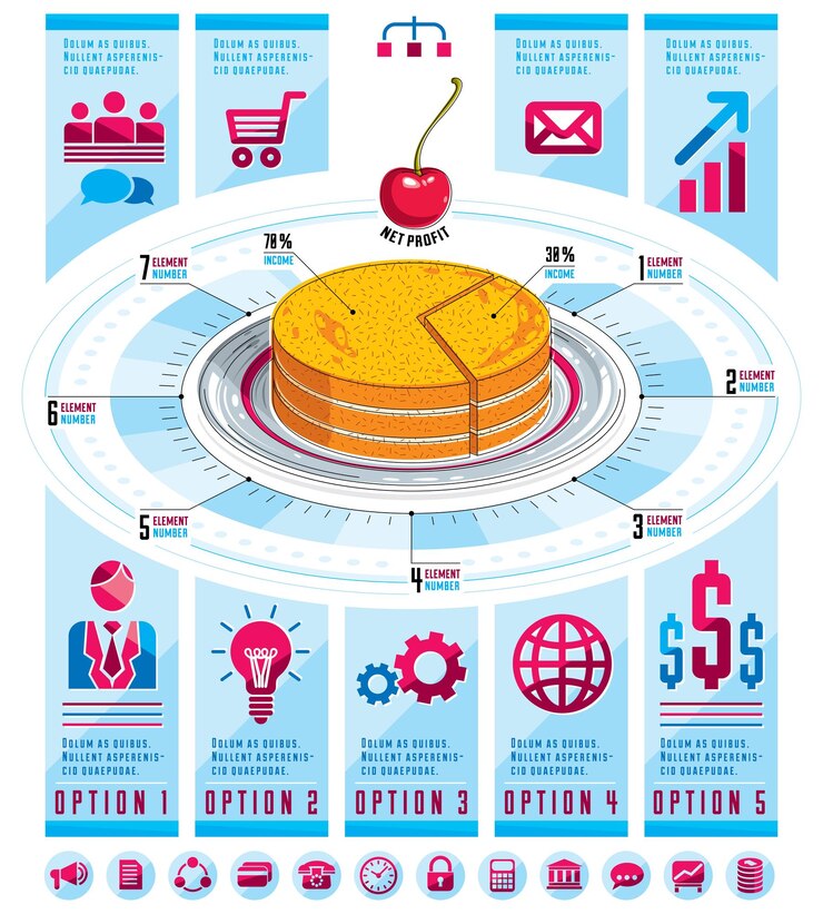 Vector plantilla de infografías, idea de pedazo de pastel, ilustración vectorial.