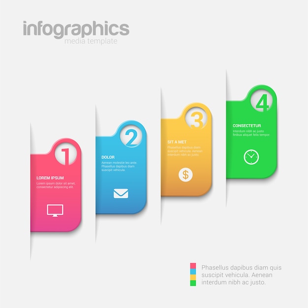 Plantilla de infografías multicolor de pasos simples.