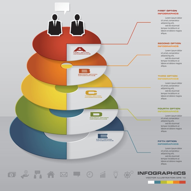 Vector plantilla de infografías de negocio de 5 pasos capas