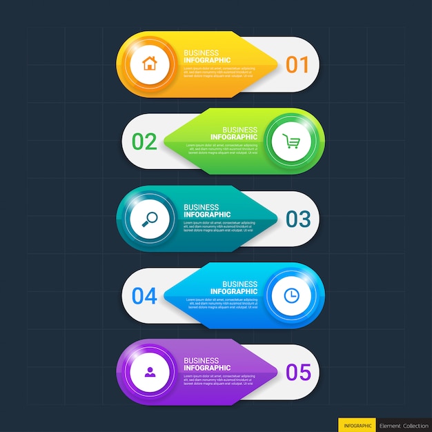 Plantilla de infografías de negocios con cinco pasos