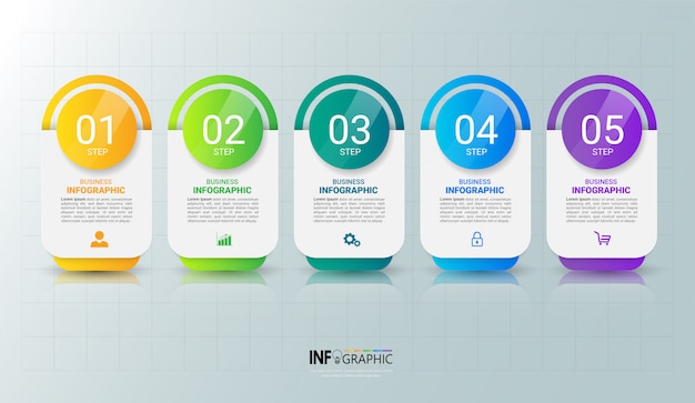 Plantilla de infografías de negocios con cinco pasos