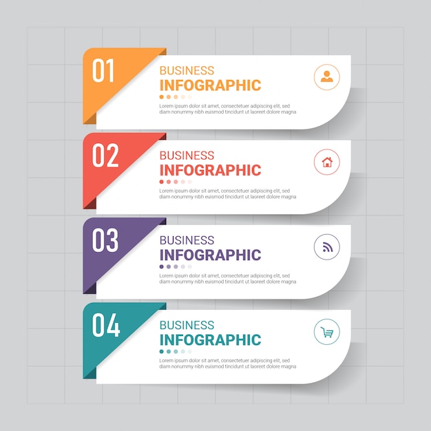 Plantilla de infografías de negocios con cuatro pasos